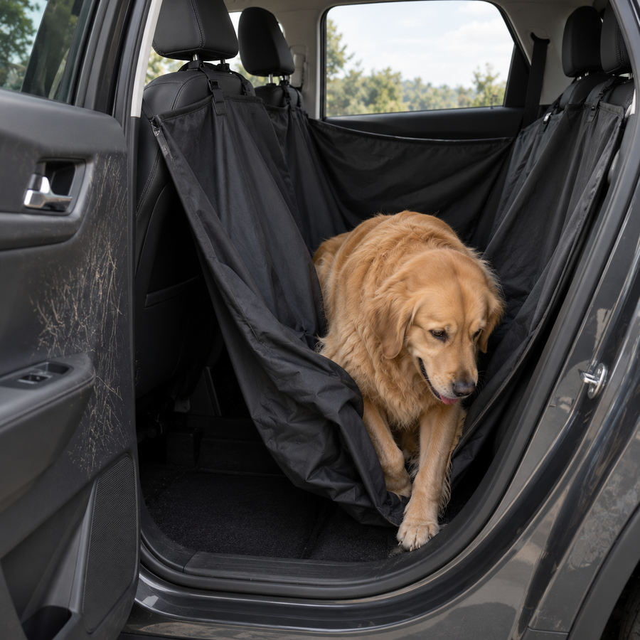 Dog sliding into the footwell on a sagging soft hammock